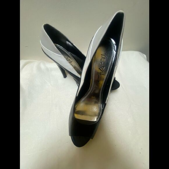 Velvet Black & White Platform Heels - Picture 1 of 8